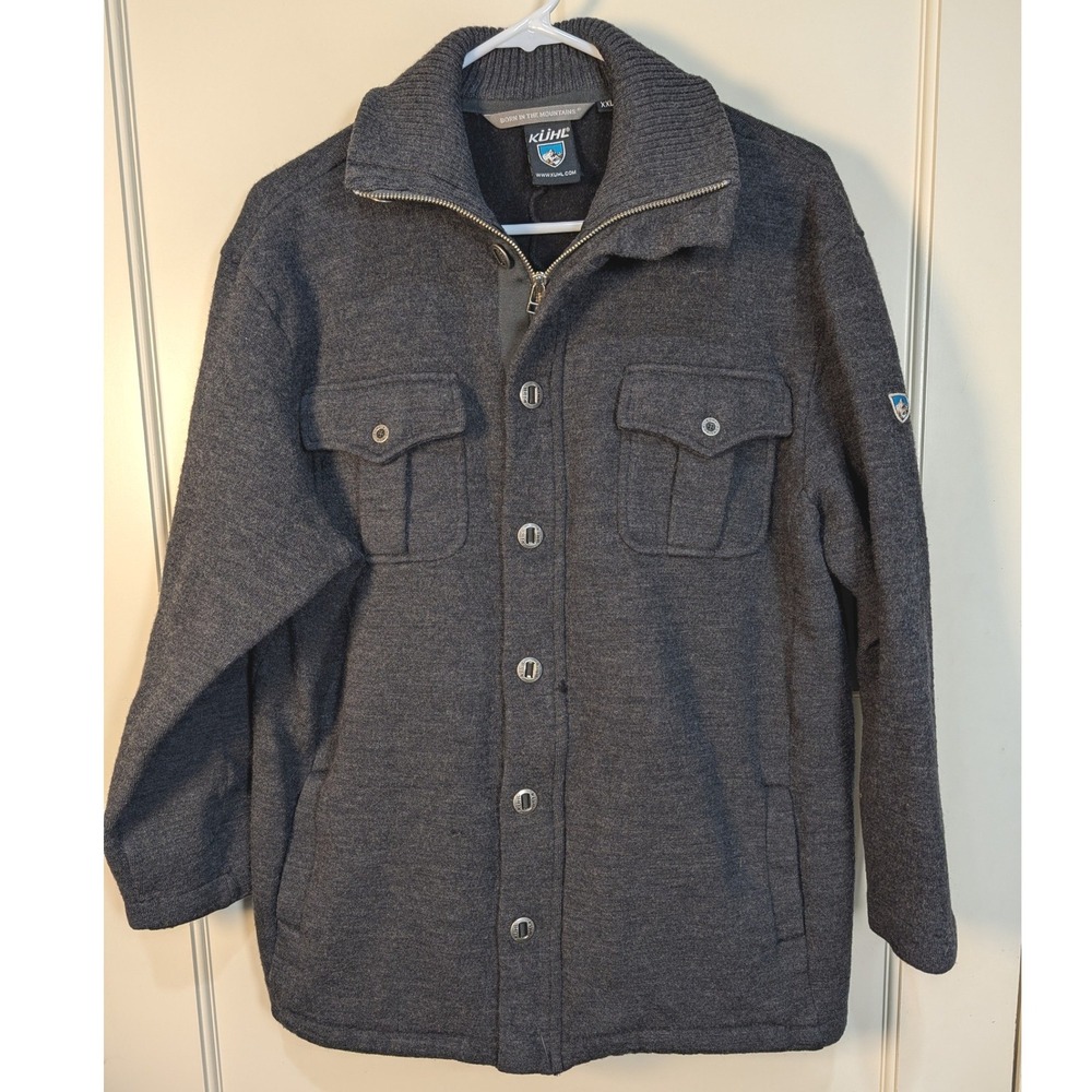 Kuhl Joyrydr Boiled Merino Wool Jacket Mens XXL Charcoal Gray Button Zip Coat
